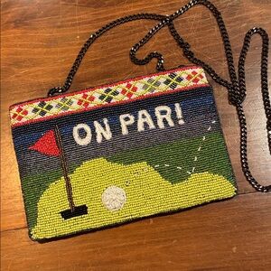 RARE Mary Frances Beaded On Par Golf Motif Crossbody Zip Top Chain Clutch Purse